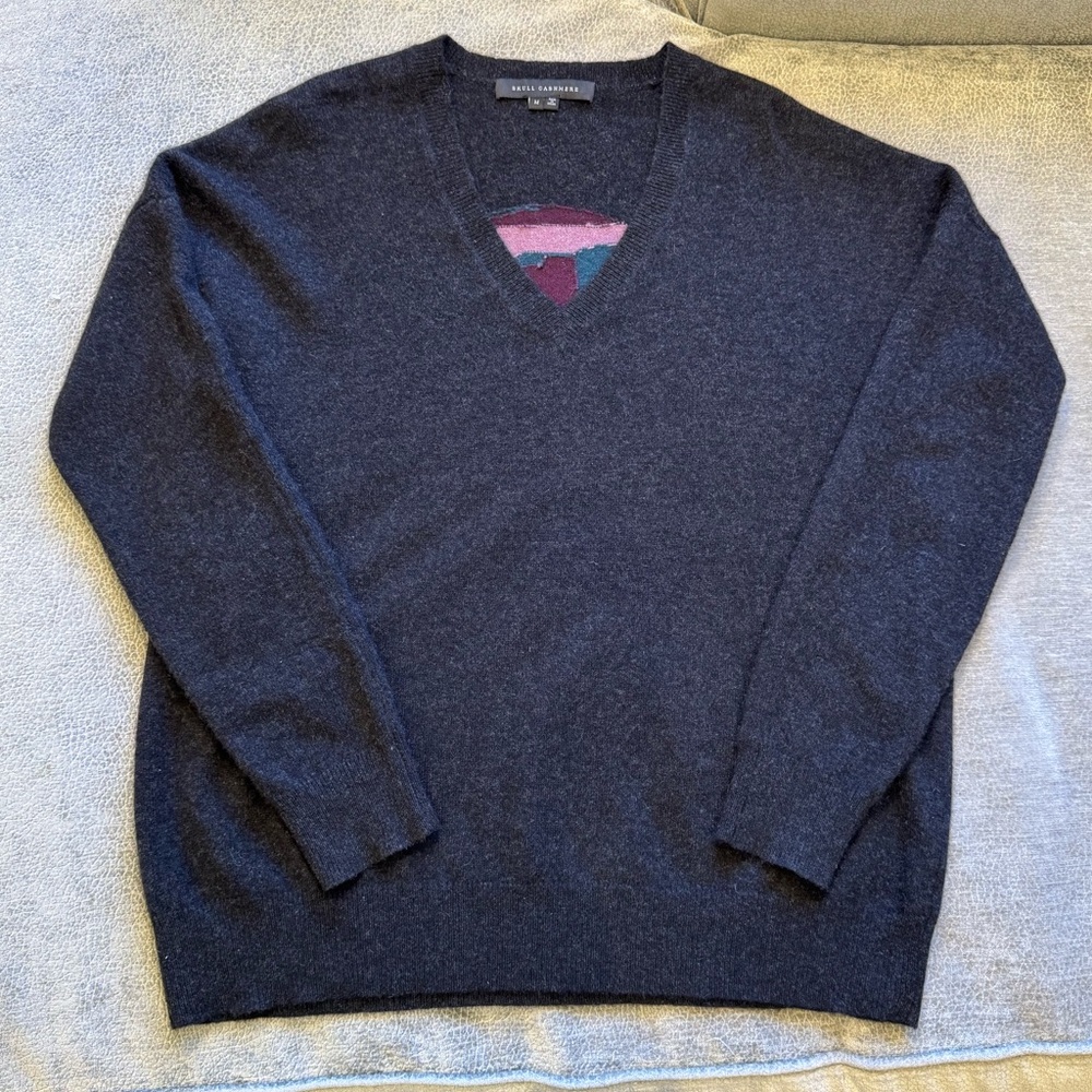 Skull Cashmere Dark Gray V-Neck Sweater